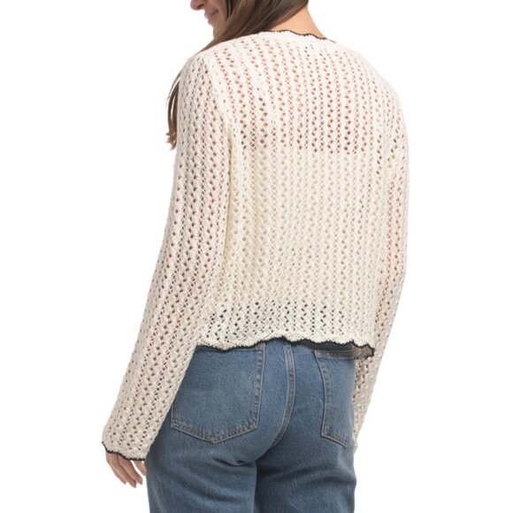 GEMMA+ JANE Ivory/Black Scallop Edge Open Stitch Cardigan - Picture 2 of 2